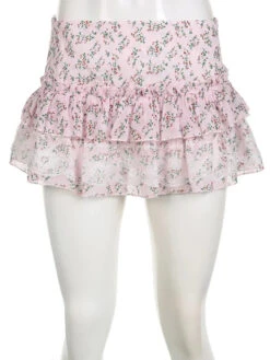 Floral Print Babydoll Skirt -Clothing Discount Store pink rosebud babydoll skirt skirt angelcore fairycore floral 653