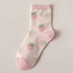 Pink Strawberry Cotton Socks -Clothing Discount Store pink strawberry cotton socks berries fruit fruity kawaii 215