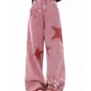 Pink Y2K Star Girl Jeans -Clothing Discount Store pink y2k star girl jeans denim jeans kawaii plus size 999