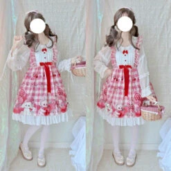 Plaid Baby Bun Dress -Clothing Discount Store plaid baby bun dress bunnies bunny rabbits dresses fairy kei jsk lolita dress kawaii babe 367
