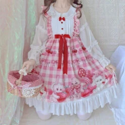 Plaid Baby Bun Dress -Clothing Discount Store plaid baby bun dress bunnies bunny rabbits dresses fairy kei jsk lolita dress kawaii babe 979