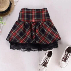 Plaid School Girl Skirt -Clothing Discount Store plaid school girl skirt black s checked cosplay costume layered pastel kei skirts kawaii babe 529