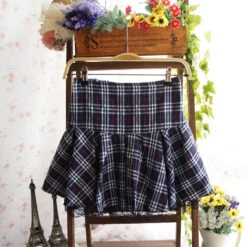 Plaid School Girl Skirt -Clothing Discount Store plaid school girl skirt checked cosplay costume layered pastel kei skirts kawaii babe 818