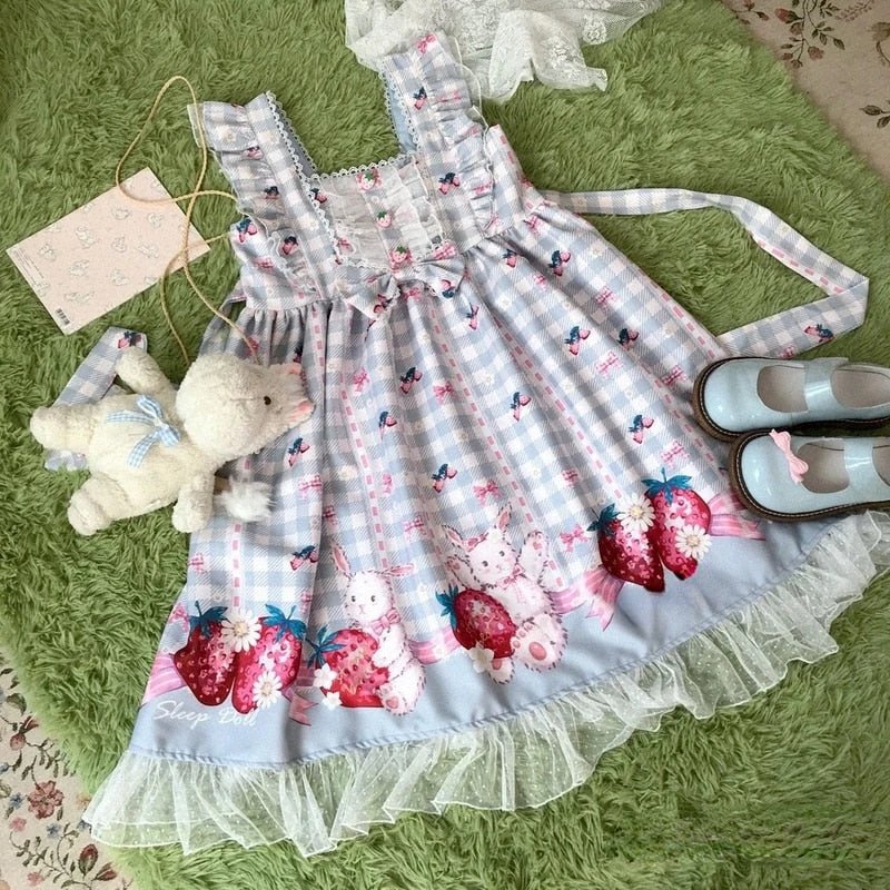 Plaid Strawberry Bunny Princess Dress 3 Plaid Strawberry Bunny Princess Dress