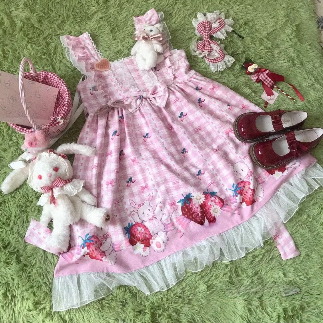 Plaid Strawberry Bunny Princess Dress 4 Plaid Strawberry Bunny Princess Dress - Image 2