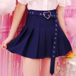 Pleated Belted Skirt -Clothing Discount Store pleated belted skirt navy s frills kawaii lolita mini miniskirt skirts babe 442