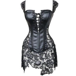 Pleather & Lace Corset Dress (Up To 6XL) -Clothing Discount Store pleather lace corset dress up to 6xl black latex corset corset dress corsets dresses shirt kawaii babe 903