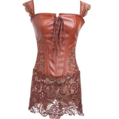 Pleather & Lace Corset Dress (Up To 6XL) -Clothing Discount Store pleather lace corset dress up to 6xl brown s black latex corset corset dress corsets dresses shirt kawaii babe 371