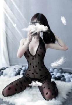 Polkadot Mesh Bodysuit -Clothing Discount Store polkadot mesh bodysuit bodysuits catsuit dots fishnet fishnets ddlg playground 339
