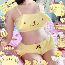 Yellow Puppy Dog Lingerie Set -Clothing Discount Store pompompurin lingerie set bloomers bra panties panty bras brasier underwear ddlg playground 100