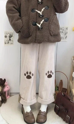 Puppy Paw Print Corduroy Pants -Clothing Discount Store puppy paw print corduroy pants cords corduroy fairycore kawaii 205