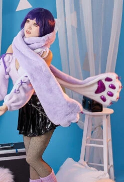 Purple Paw Plush Scarf -Clothing Discount Store purple paw plush scarf cat paws dog kitten kawaii babe 423