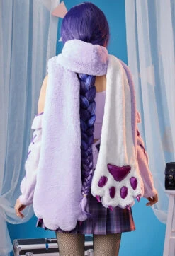 Purple Paw Plush Scarf -Clothing Discount Store purple paw plush scarf cat paws dog kitten kawaii babe 777