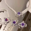 Purple Pearl Princess Jewelry Set -Clothing Discount Store purple pearl princess jewelry set sets bracelet earrings jeweled 726