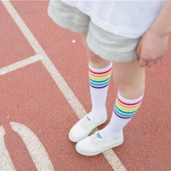 Rainbow Striped Pride Knee Socks -Clothing Discount Store rainbow striped pride knee socks kneew stripes sockies kawaii babe 312