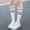 Rainbow Striped Pride Knee Socks -Clothing Discount Store rainbow striped pride knee socks kneew stripes sockies kawaii babe 321