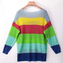 Rainbow Sweater Dress -Clothing Discount Store rainbow sweater dress long sleeve knit kawaii fashion 184