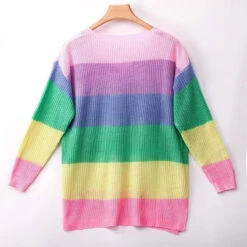 Rainbow Sweater Dress -Clothing Discount Store rainbow sweater dress long sleeve knit kawaii fashion 200