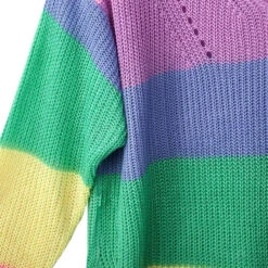 Rainbow Sweater Dress -Clothing Discount Store rainbow sweater dress long sleeve knit kawaii fashion 211