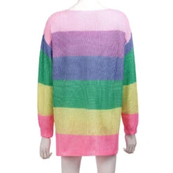 Rainbow Sweater Dress -Clothing Discount Store rainbow sweater dress long sleeve knit kawaii fashion 431