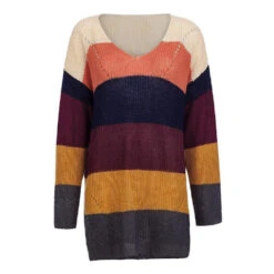 Rainbow Sweater Dress -Clothing Discount Store rainbow sweater dress long sleeve knit kawaii fashion 845