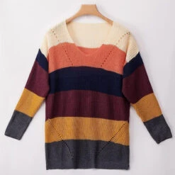 Rainbow Sweater Dress -Clothing Discount Store rainbow sweater dress long sleeve knit kawaii fashion 972