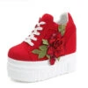 Red Rose Wedge Sneakers -Clothing Discount Store red rose wedge sneakers 5 embroidered embroidery floral flower shoes shoes kawaii babe 989