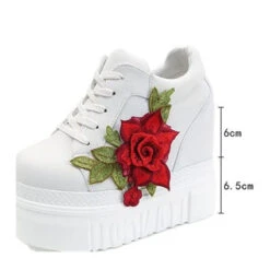 Red Rose Wedge Sneakers -Clothing Discount Store red rose wedge sneakers embroidered embroidery floral flower shoes shoes kawaii babe 580