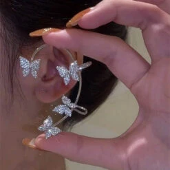 Rhinestone Butterfly Ear Cuffs -Clothing Discount Store rhinestone butterfly ear cuffs butterflies cuff fake jewelry earrings kawaii babe 225