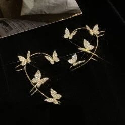 Rhinestone Butterfly Ear Cuffs -Clothing Discount Store rhinestone butterfly ear cuffs butterflies cuff fake jewelry earrings kawaii babe 641