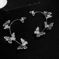 Rhinestone Butterfly Ear Cuffs -Clothing Discount Store rhinestone butterfly ear cuffs silver half butterflies cuff fake jewelry earrings kawaii babe 360