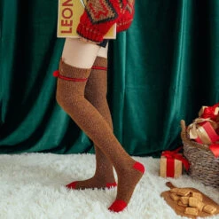 Rudolph Thigh Highs -Clothing Discount Store rudolph thigh highs deer furry fuzzy socks knee high highs socks kawaii babe 173