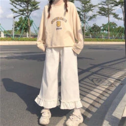Ruffled Bell Bottom Pants -Clothing Discount Store ruffled bell bottom pants ruffled bell kawaii fashion true style 588
