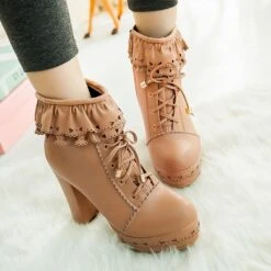 Ruffled Lace Booties 32 Ruffled Lace Booties -Clothing Discount Store ruffled lace lolita booties big shos boots heels high ddlg playground 272