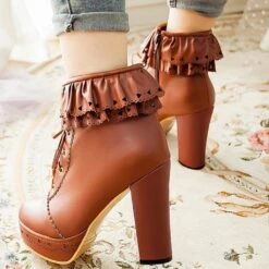 Ruffled Lace Booties 28 Ruffled Lace Booties -Clothing Discount Store ruffled lace lolita booties big shos boots heels high ddlg playground 403
