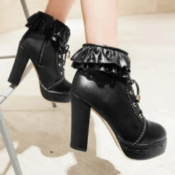 Ruffled Lace Booties 30 Ruffled Lace Booties -Clothing Discount Store ruffled lace lolita booties big shos boots heels high ddlg playground 407