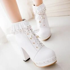 Ruffled Lace Booties 34 Ruffled Lace Booties -Clothing Discount Store ruffled lace lolita booties big shos boots heels high ddlg playground 494