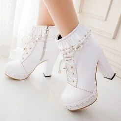 Ruffled Lace Booties 38 Ruffled Lace Booties -Clothing Discount Store ruffled lace lolita booties big shos boots heels high ddlg playground 503