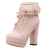 Ruffled Lace Booties -Clothing Discount Store ruffled lace lolita booties pink 6 big shos boots heels high ddlg playground 931