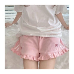 Ruffled Pink Bow High Waist Shorts 9 Ruffled Pink Bow High Waist Shorts -Clothing Discount Store ruffled pink embroidered bow high waist kawaii shorts 170