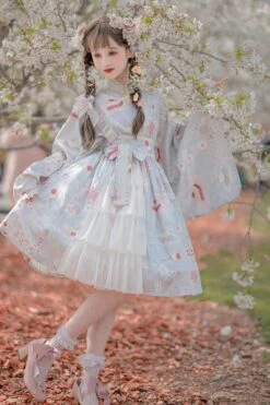 Sakura Kimono Dress -Clothing Discount Store sakura kimono lolita dress blue cherry blossom china chinese dresses ddlg playground 343