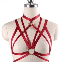 Satin O Ring Harness -Clothing Discount Store satin o ring harness dark red cage chest harness harnesses s m silky harness kawaii babe 519