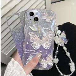 Shimmering Butterfly IPhone Case & Chain -Clothing Discount Store shimmering butterfly iphone case chain mobile phone cases 3d 807