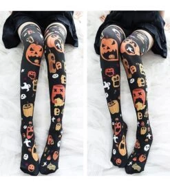Sickly Pumpkin Stockings -Clothing Discount Store sickly pumpkin stockings boo candy candycorn creepy cute socks ddlg playground 476