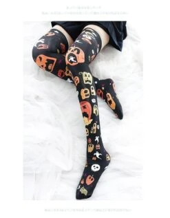 Sickly Pumpkin Stockings -Clothing Discount Store sickly pumpkin stockings boo candy candycorn creepy cute socks ddlg playground 680
