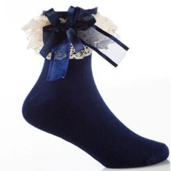 Silk & Ruffle Princess Socks -Clothing Discount Store silk ruffle princess socks navy ankle bow cotton lolita fashion ddlg playground 398