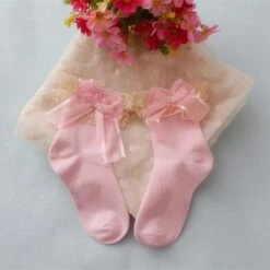 Silk & Ruffle Princess Socks -Clothing Discount Store silk ruffle princess socks pink ankle bow cotton lolita fashion ddlg playground 727