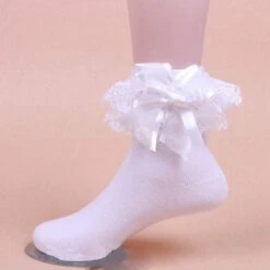 Silk & Ruffle Princess Socks -Clothing Discount Store silk ruffle princess socks white ankle bow cotton lolita fashion ddlg playground 466