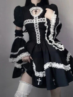The Sinning Maid Dress -Clothing Discount Store sinning maid dress dresses cross dress embroidery goth gothic 574