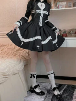 The Sinning Maid Dress -Clothing Discount Store sinning maid dress dresses cross dress embroidery goth gothic 782